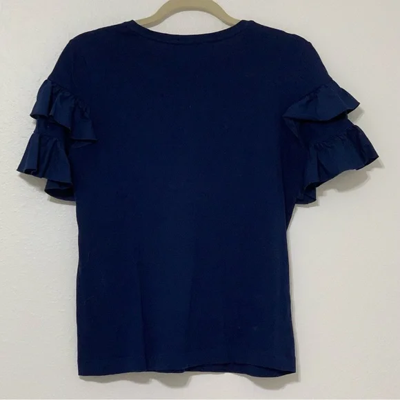 Tory Burch Lennox Ruffle Tee in Navy Blue size small - Picture 5 of 8
